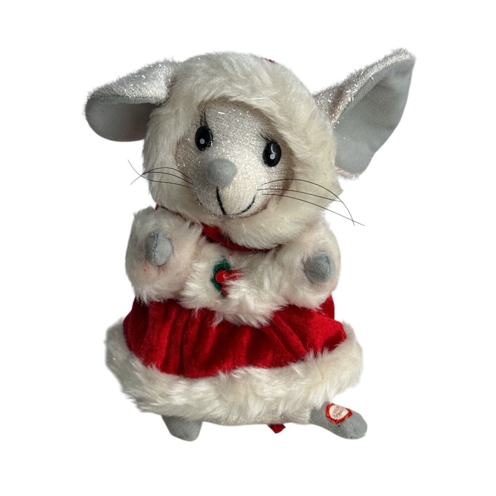 Gemmy Animated Singing Christmas Mouse Mrs Claus Red Dress Tested Works